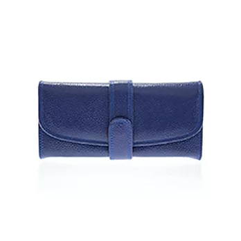 PrincessParty 純色質感環中蓋扣真皮女夾-藍色