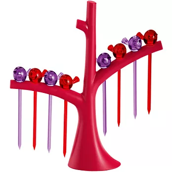 《KOZIOL》Pi樹梢小鳥短叉(紅紫8入)