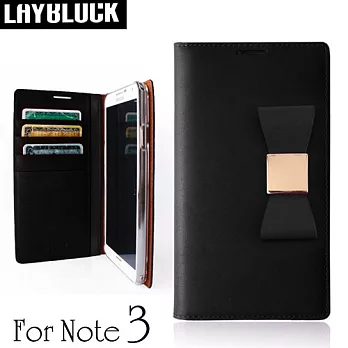 LAYBLOCK Ribbon Classic Samsung Galaxy Note3 手工真皮蝴蝶結保護套-黑
