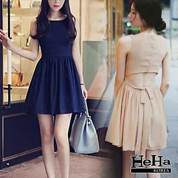 洋裝 露背修身無袖綁帶雪紡連身洋裝 二色-HeHa-M(裸色)