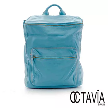 【Octavia 8 真皮】ME IS ME 做自已牛皮金屬拉鍊後背包 - 天光藍天光藍