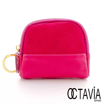【Octavia 8 真皮】小日子 麂皮拼接零錢鑰匙包 - 絨桃1