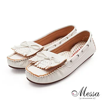 【Messa米莎】(MIT)午後小確幸流蘇莫卡辛鞋-二色36白色