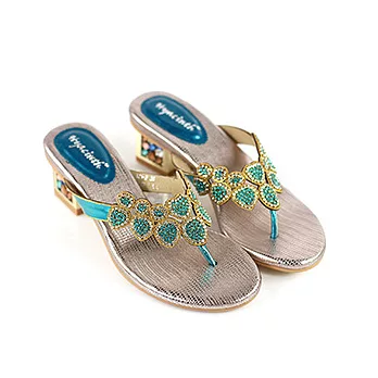 ◤Green Phoenix◥時尚彩鑽璀璨裝飾夾腳拖鞋39藍色