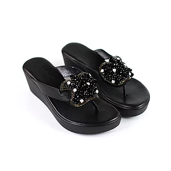 ◤Green Phoenix◥蘋果別緻造型楔型夾腳拖鞋38黑色