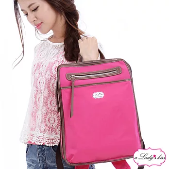 【a Lady ’s真皮】超輕馬卡龍色系多隔層後背包(魅桃紅)