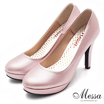 【Messa米莎】(MIT)優雅鎏光美人素面內真皮高跟包鞋-二色35粉紅色