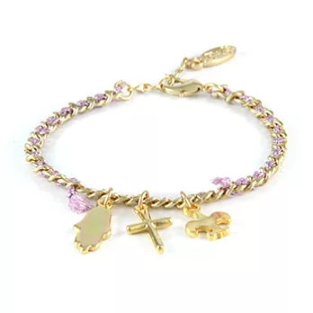 【Ettika】美國品牌~十字架手掌鳶尾花三墜金鍊編織幸運手環~夢幻紫