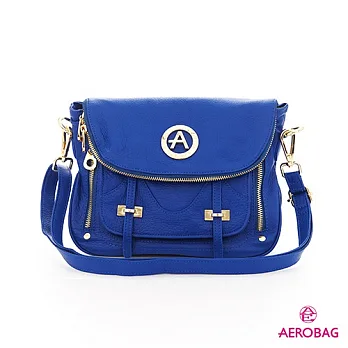 AEROBAG - 微笑口袋機車包 真皮A字LOGO肩背包 - 寶藍寶藍