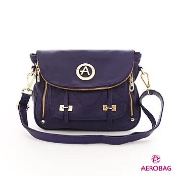 AEROBAG - 微笑口袋機車包 真皮A字LOGO肩背包 - 紫紫