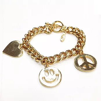 【Ettika】美國品牌~笑臉和平愛心金色幸運三墜手環