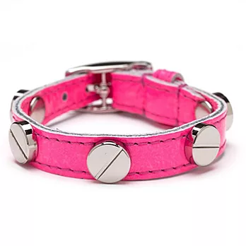 CC SKYE 銀鉚釘小羊皮單圈手環-螢光桃紅附原廠禮物盒螢光桃紅
