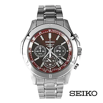 SEIKO 精工 紅棕色圓形三眼計時錶 SSB101