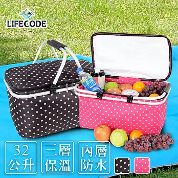 LIFECODE《點點風》鋁合金折疊保冰袋/野餐提籃 (深咖啡色)