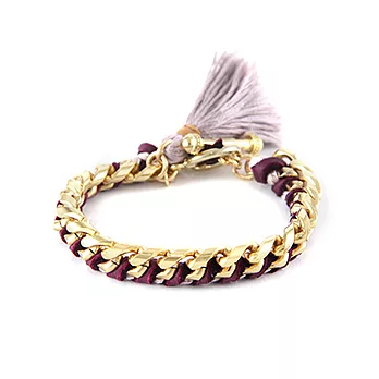 Ettika Tassel your heart 金鍊皮革雙層編織流蘇幸運手環 裸色+酒紅
