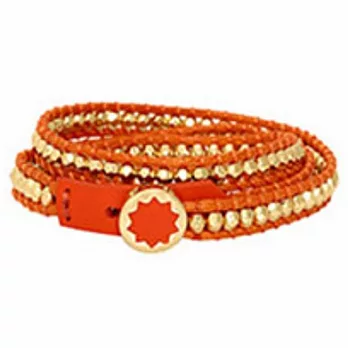 House of Harlow 1960 美國品牌 金色太陽神金塊編織三層手環 橙色 Sunburst Leather Wrap