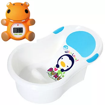 藍色企鵝 PUKU Petit MINI浴盆+寶貝可愛 Nac Nac 兩用電子溫度計(藍色)
