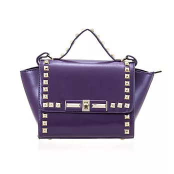 PrincessParty 鉚釘中型真皮手提韓版女包-紫色
