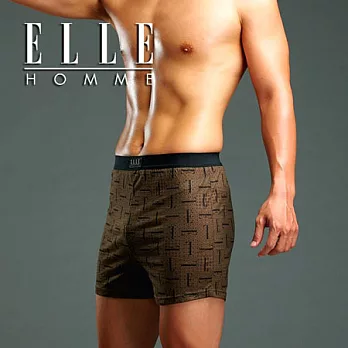 ELLE HOMME時尚印花logo平口四角褲/男內褲-咖《超值三件組》M咖啡色