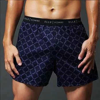 ELLE HOMME 精梳純棉印花平織平口褲《超值3件組》丈青色丈青色