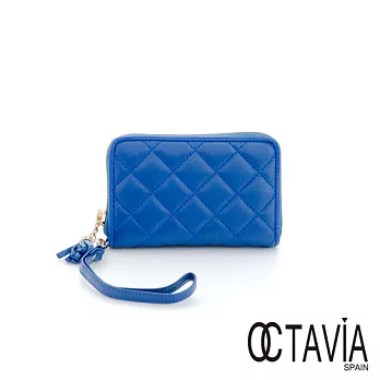 【Octavia 8 真皮】小流蘇菱格手提短夾 - 藍寶