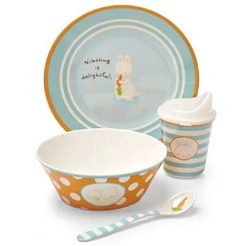 美國Bunnies By The Bay海灣兔,藍小兔餐具四件組,“Nibbling Is Delightful!” Dish Set