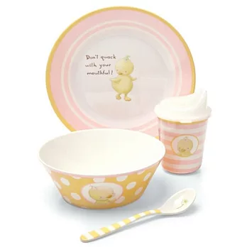 美國Bunnies By The Bay海灣兔,黃小鴨餐具四件組,“Don’t Quack with Your Mouth Full!” Dish Set