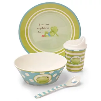 美國Bunnies By The Bay海灣兔,綠蛙餐具四件組,“Bugs Are Vegetables Too!” Dish Set