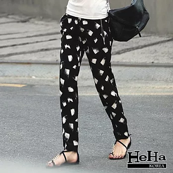 哈倫褲 加大黑白鬆緊腰鬆緊哈倫長褲-HeHa-2XL*