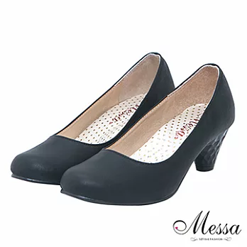 【Messa米莎】(MIT)低調都會風時尚素雅內真皮低跟包鞋35黑色
