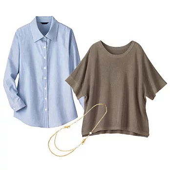 【cecile大尺碼】率性襯衫罩衫項鍊三件組2XL摩卡棕