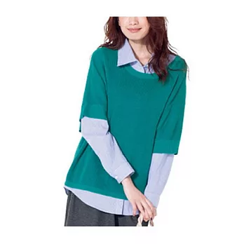 【cecile大尺碼】率性襯衫罩衫項鍊三件組2XL藍綠色