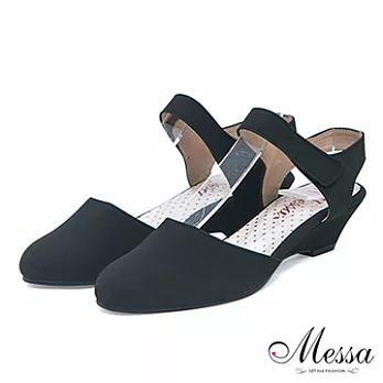 【Messa米莎】(MIT)典雅低調繫踝素色平底包鞋36黑色