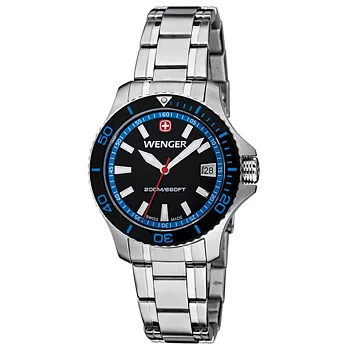 【WENGER 瑞士威戈】SEA FORCE探險家系列腕錶-藍/36mm/鍊帶