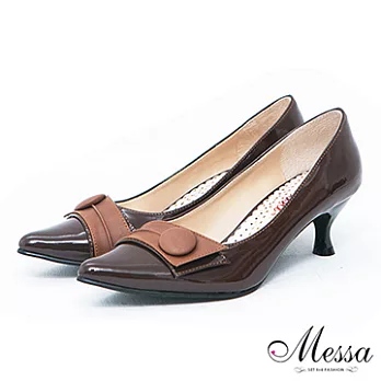 【Messa米莎】(MIT)神秘復古風都會魅力尖頭內真皮低跟包鞋35咖啡色