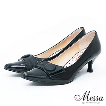 【Messa米莎】(MIT)神秘復古風都會魅力尖頭內真皮低跟包鞋35黑色