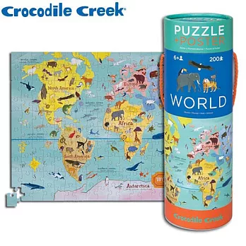 【美國Crocodile Creek】2合1海報拼圖系列-世界地圖