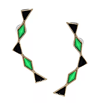 House of Harlow 1960 翠綠菱形 黑三角形 弦月造型 金色耳環 Crescent Earrings