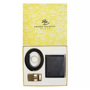 【UH】PIERRE BALMAIN - 自動扣皮帶+短夾超值禮盒組 - 黑色