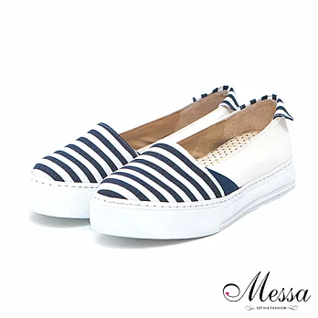 【Messa米莎】(MIT)俏麗海軍風格條紋內真皮厚底休閒鞋-兩色40藍色