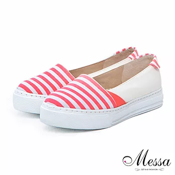 【Messa米莎】(MIT)俏麗海軍風格條紋內真皮厚底休閒鞋-兩色40粉色