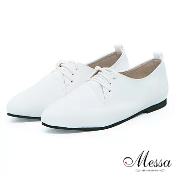 【Messa米莎】(MIT)英倫風復古素面繫帶內真皮牛津平底鞋35白色