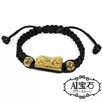 【A1寶石】咬錢虎+雙桶金-黑色線中性款手鍊(含開光加持)
