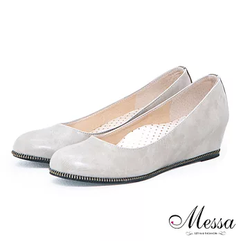 【Messa米莎】(MIT)低調百搭鑲金屬邊後鉚釘內真皮內增高包鞋36白色