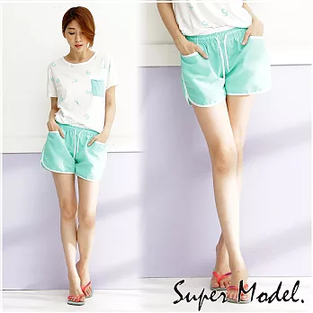 【名模衣櫃】夏日色系素面綁帶海灘褲-共7色FREE 綠