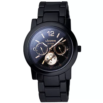 LICORNE entrée極簡高雅三眼顯示腕錶-金X黑