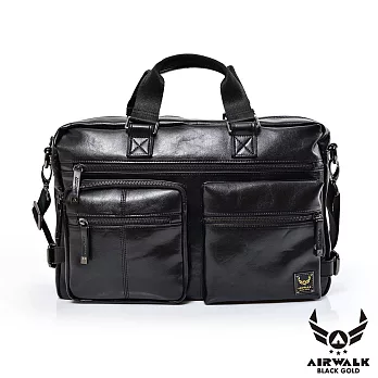 【美國 AIRWALK】雅致爵士雙口袋大容量公事包-神祕黑