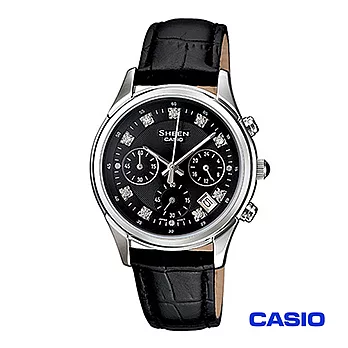 【CASIO卡西歐】晶鑽三眼女性真皮腕錶 SHE-5023L-1A