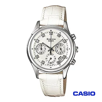【CASIO卡西歐】晶鑽三眼時尚真皮女錶 SHE-5023L-7A