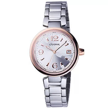 LICORNE 甜蜜櫻花瓣壓紋腕錶-玫瑰金x銀